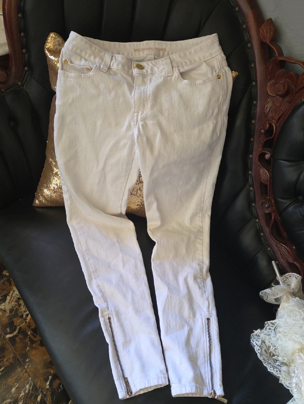 Michael Kors White Skinny Jeans with Ankle Zippers